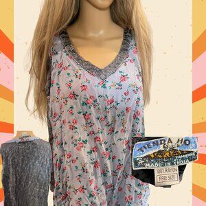 Vintage Tienda Ho India Floral + Lace Boho Tank Tunic Top | Free Size |